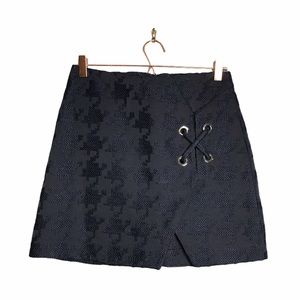 Zara | Navy Houndstooth Skirt With Thigh Slit